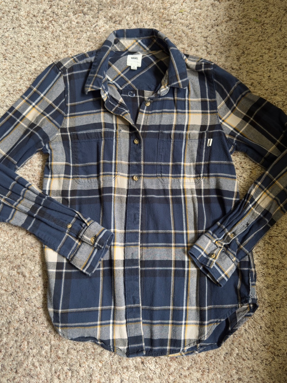 Vans Women’s Blue and Yellow Plaid Button-Down Flannel